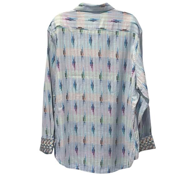 Robert Graham Blue Vertical Blocks Embroidered Flip Cuff Classic Fit Size 2XL - Picture 3 of 12